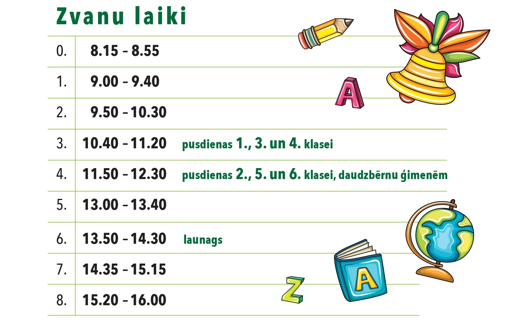 Izmaiņas skolas zvanu laikos
